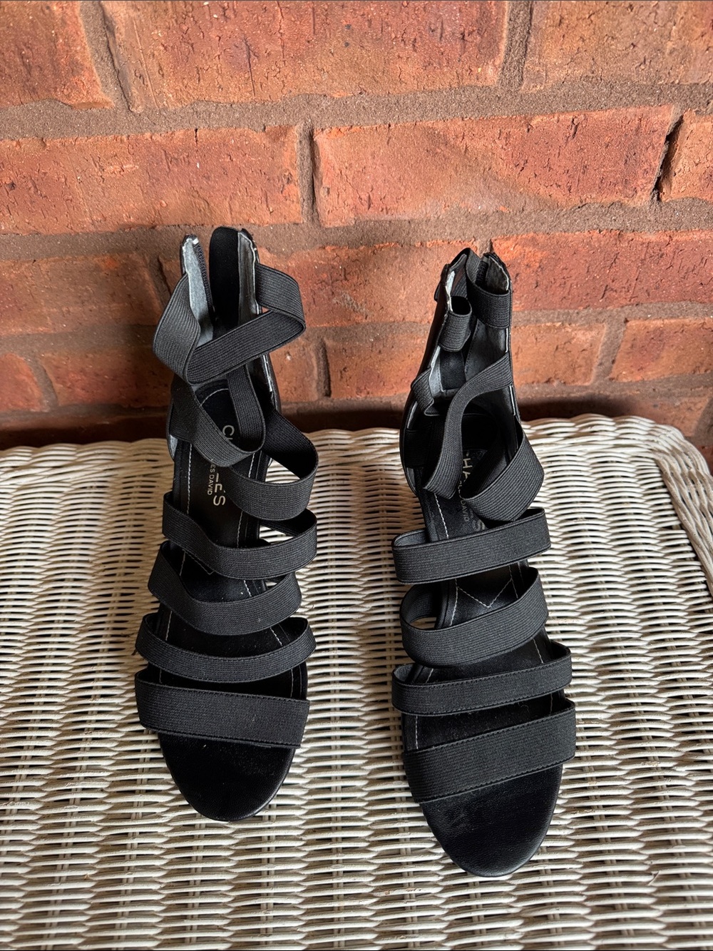 Charles By Charles David Black Multi-Strap Gladiator Heels